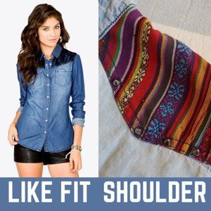 Forever 21 Chambray Top w/ Patchwork Back & Studs